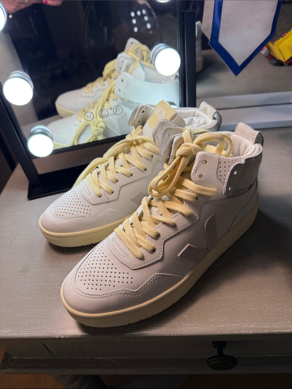 Veja High-Top Sneakers in Off-White and Cream